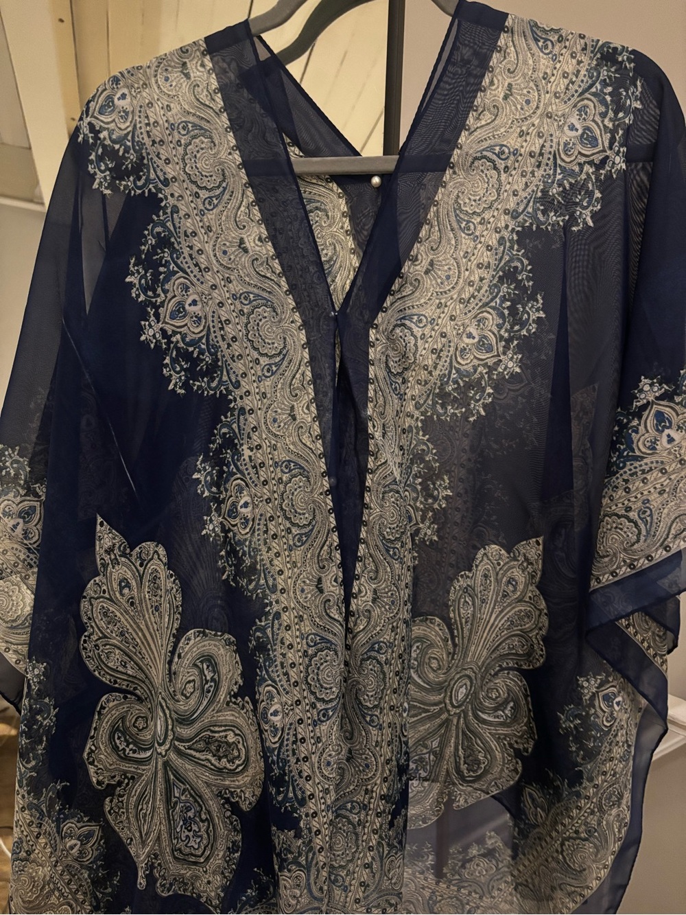 Navy Paisley Sheer Poncho Shrug